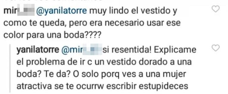 Picante respuesta de Yanina Latorre a una mujer, que criticó su look en una boda: "¡Resentida!"