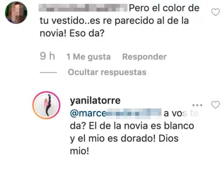 Picante respuesta de Yanina Latorre a una mujer, que criticó su look en una boda: "¡Resentida!"
