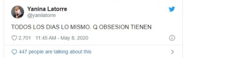 Picante tweet de Yanina Latorre tras la pelea con las 'angelitas': "¡Qué obsesión tienen!"