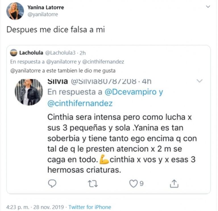 Picantes likes de Cinthia Fernández sobre Yanina Latorre y dura réplica de la panelista: "Después se arrastra"
