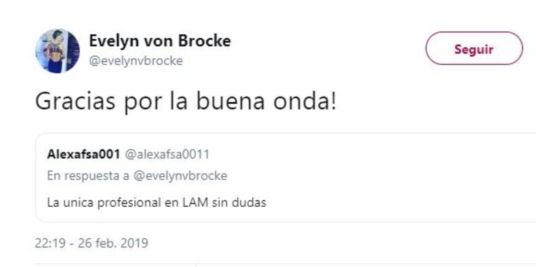Picantísimos mensajes, retweets y "me gusta" de Evelyn von Brocke contra sus compañeras de LAM