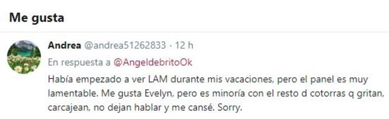 Picantísimos mensajes, retweets y "me gusta" de Evelyn von Brocke contra sus compañeras de LAM