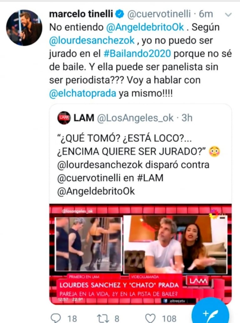 Pícara chicana de Marcelo Tinelli a Lourdes Sánchez: "¿Y ella puede ser panelista sin ser periodista?"