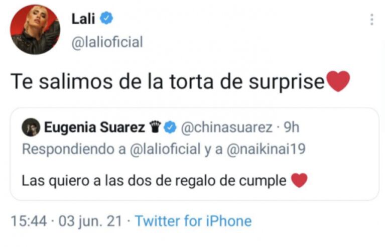 Pícara reacción de China Suárez al ver a Lali Espósito con Nicki Nicole: "Las quiero a las dos de regalo de cumple" 