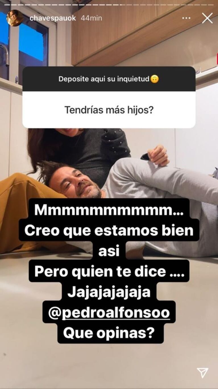 Pícara respuesta de Paula Chaves cuando le preguntaron si tendría más hijos: "¿Qué opinás, Pedro?"