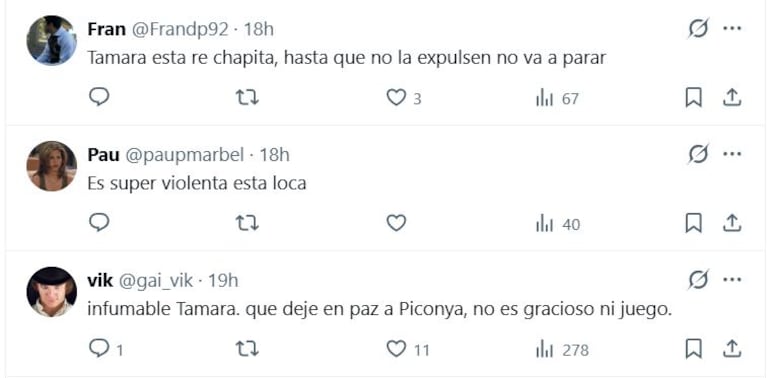 Piden expulsión de Tamara Paganini de Gran Hermano por agresión a Pincoya (Foto: captura de X).