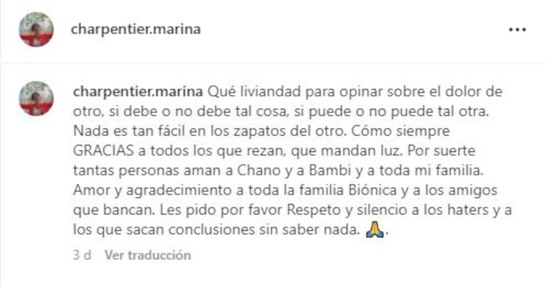 "Pido por favor respeto": la mamá de Chano Charpentier habló sobre la salud de su hijo con un emotivo mensaje