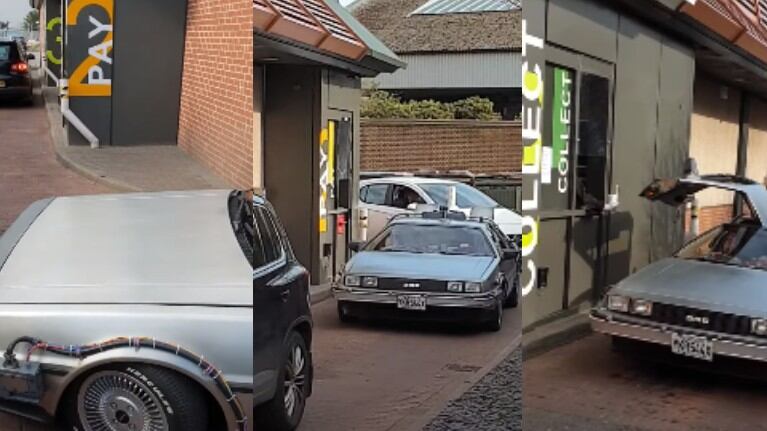 Pillan al Delorean de Regreso al Futuro yendo al autoservicio de McDonads