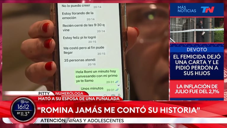 Pitty la Numeróloga había hablado el sábado con Romina Calvo, la mujer asesinada en Devoto por el padre de sus hijos.