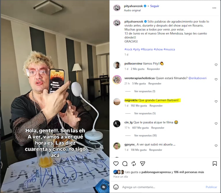 Pity Álvarez en Instagram