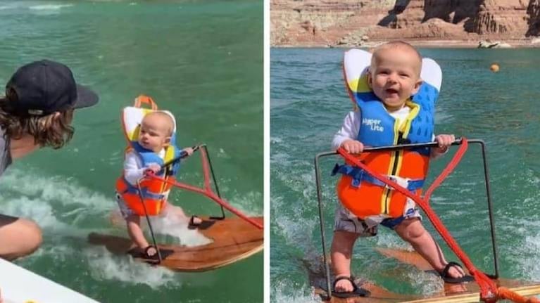 Polémica: captan a bebé de seis meses haciendo ¡esquí acuático!