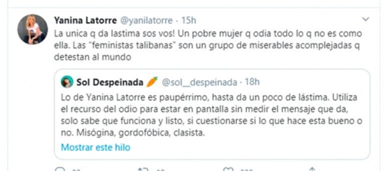 Polémica discusión de Yanina Latorre con una médica que la acusó de gordofóbica: "Te falta humor bagre"