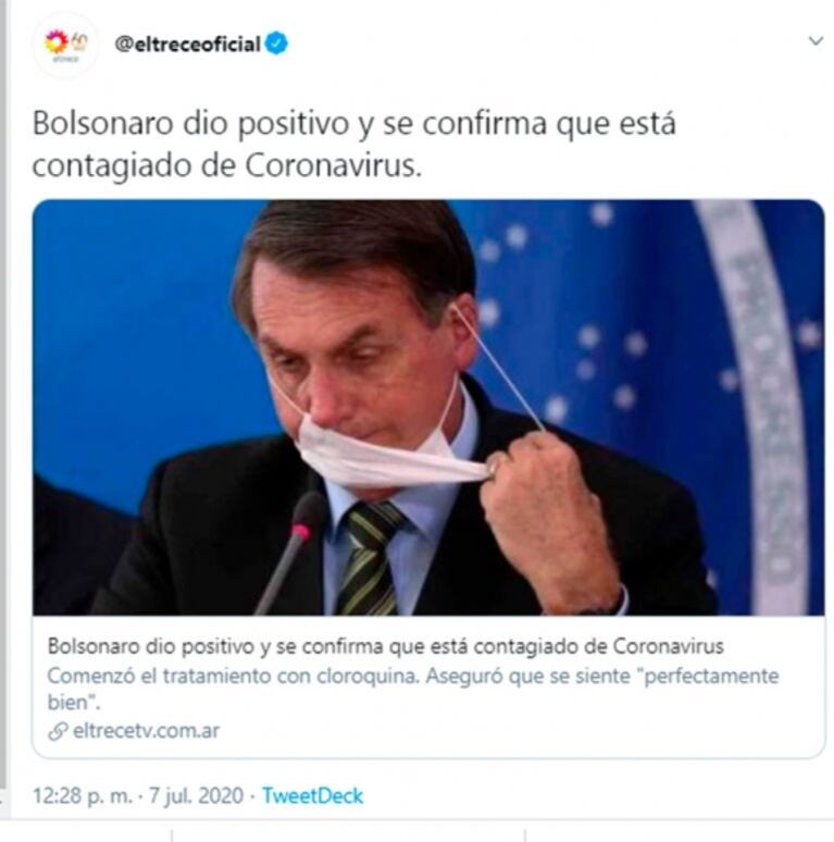 Polémica en redes tras el tweet de Cinthia Fernández al confirmarse que Bolsonaro tiene coronavirus: "Festejo"