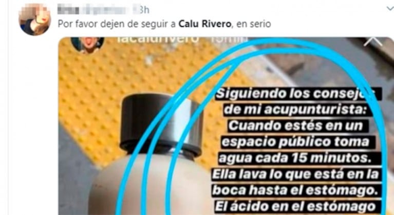 Polémica por el consejo de Calu Rivero en medio de la pandemia: "El ácido en el estómago mata el virus"