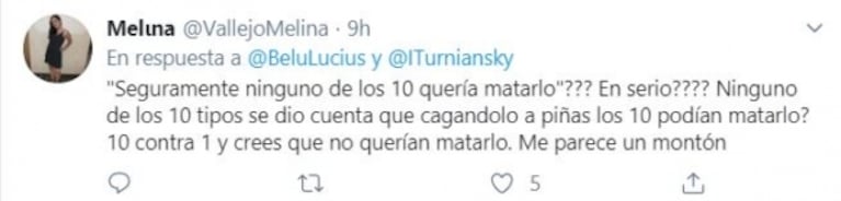 Polémica por la opinión de Belu Lucius sobre el asesinato de Fernando Báez Sosa: "Seguramente ninguno de los 10 culpables quería matarlo"