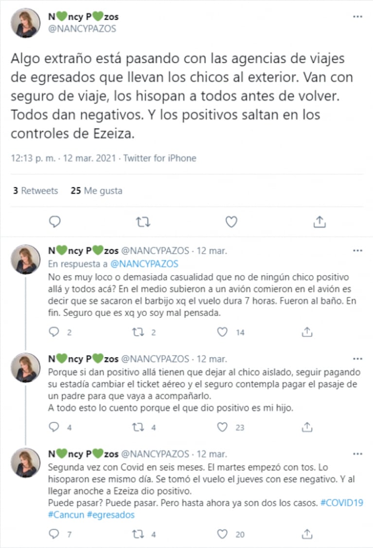Polémica teoría de Nancy Pazos, después de que su hijo es uno de los egresados que volvió de México con coronavirus: "¿Ninguno da positivo allá?"
