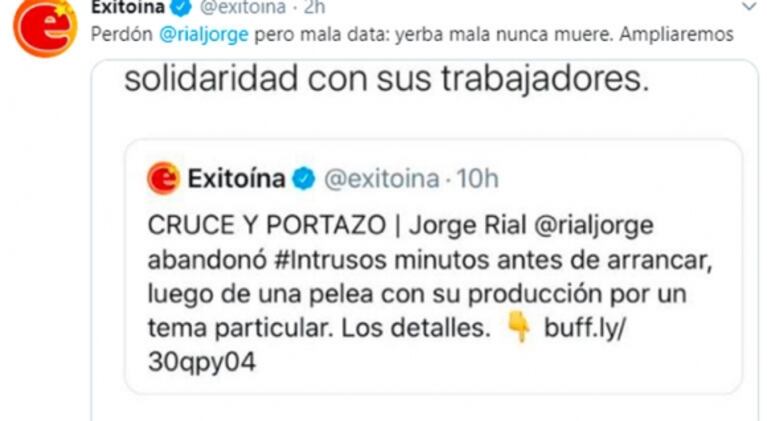 Polémico mensaje de Jorge Rial por la noticia de su enojo en Intrusos: "Una lástima que se cierre este portal"