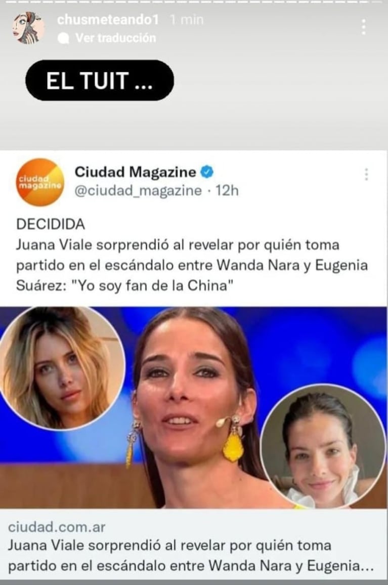 Polémico tweet de Cinthia Fernández por la defensa de Juana Viale a China Suárez, que después borró: "Lo imaginábamos"