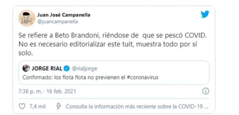 Polémico tweet de Jorge Rial tras el positivo de covid de Luis Brandoni: "Los flota flota no previenen el coronavirus"