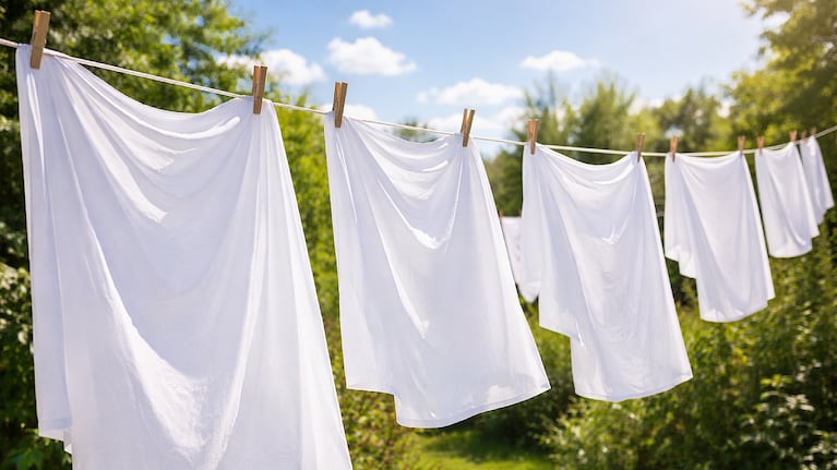 Poner las sábanas al sol luego de haberlas sumergido en jugo de limón ayuda a blanquearlas. Foto: IA (ChatGPT)
