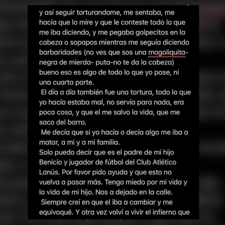 "Por favor, ayúdenme": la expareja del  futbolista Lautaro Acosta lo denunció por violencia de género