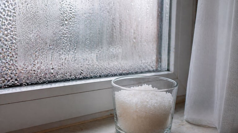 Por qué aumenta la humedad en mayo y el truco del vaso con sal que muchos vuelven a usar (foto creada con IA)