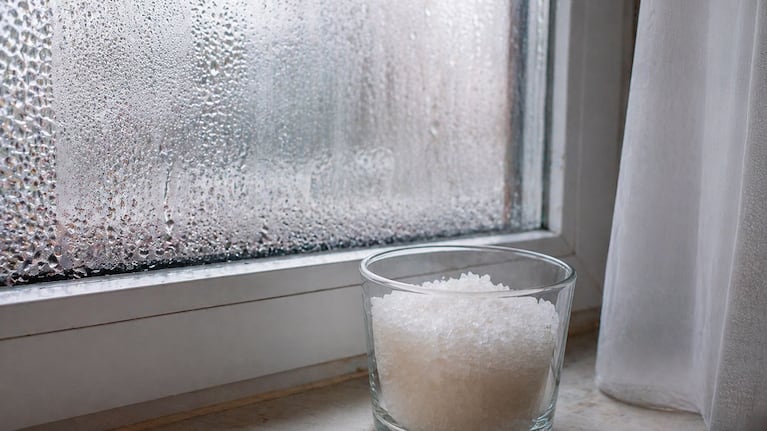 Por qué aumenta la humedad en mayo y el truco del vaso con sal que muchos vuelven a usar (foto creada con IA)