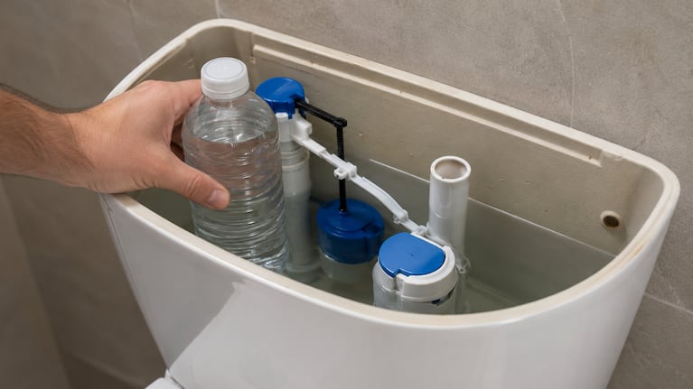 Por qué cada vez más gente mete una botella de agua dentro del inodoro. Foto ilustrativa generada con IA.