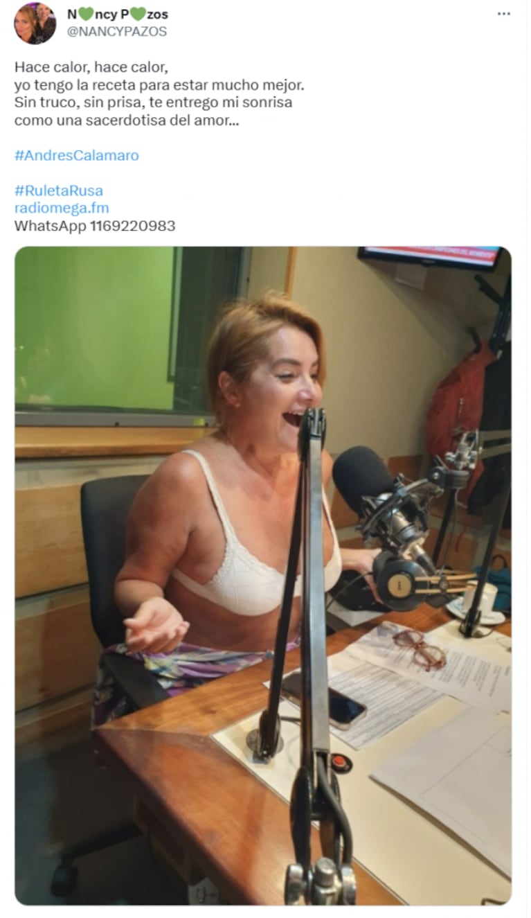 Por qué Nancy Pazos condujo su programa de radio en corpiño