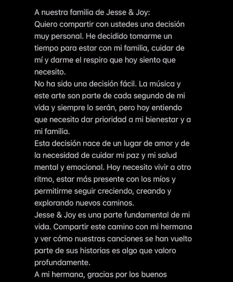 Por qué se separa Jesse & Joy (captura de Instagram)