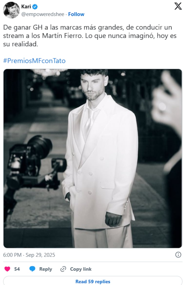 Por qué Tato de Gran Hermano fue viral durante los Martín Fierro 2025 | Créditos: captura X