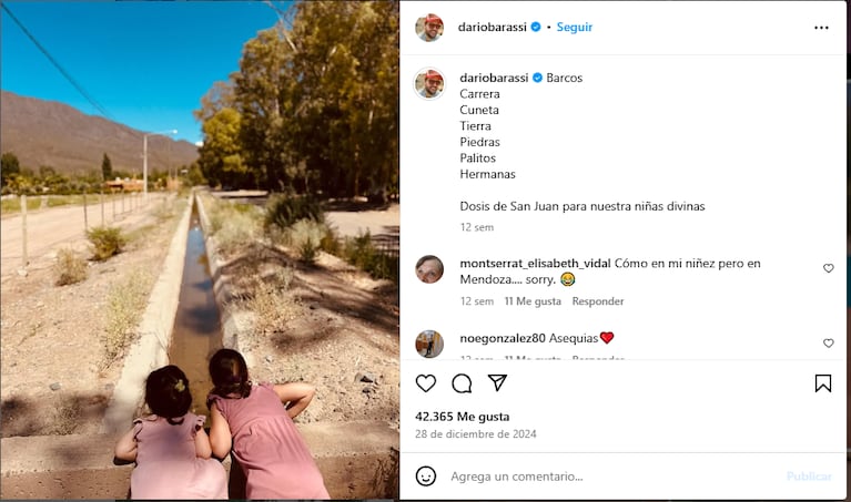 Postal de las hijas de Darío Barassi en su San Juan natal. (Foto: @DarioBarassi)