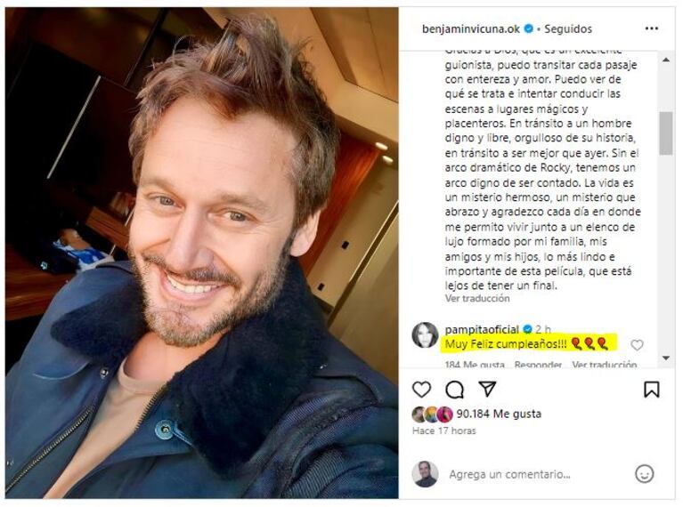 Posteo de Bejamín Vicuña por su cumpleaños con saludo de Pampita (Foto: Instagram @benjaminvicuna.ok)