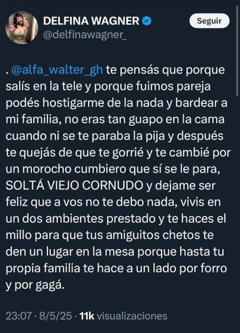 Posteo de Delfina Wagner en X