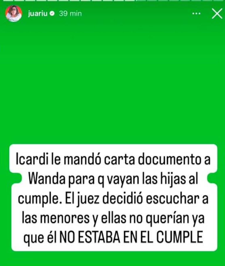 Posteo de Juariu sobre las hijas de Wanda Nara (Foto: Instagram @juariu)