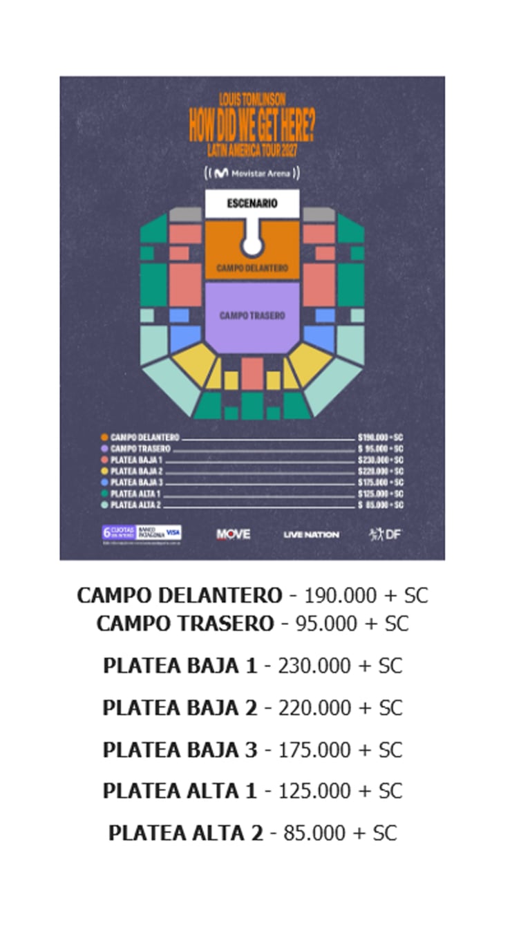 Precios Louis Tomlinson en Movistar Arena