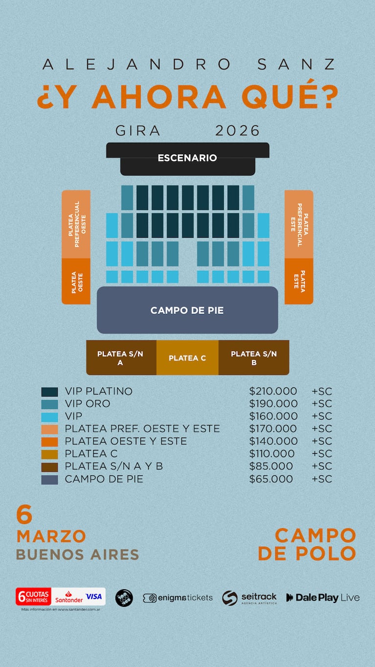 Precios y ubicaciones para Alejandro Sanz en el Campo de Polo.