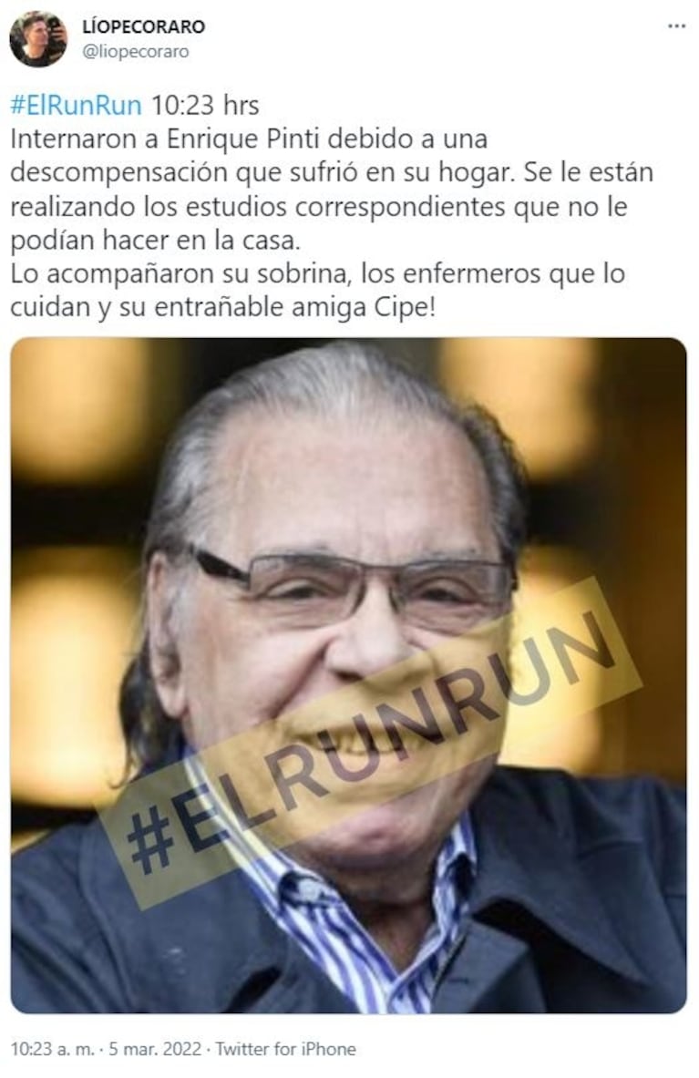 Preocupación por la salud de Enrique Pinti: se descompensó y fue internado de urgencia