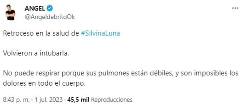 Preocupación por la salud de Silvina Luna: "Volvieron a intubarla, no puede respirar porque sus pulmones están débiles"