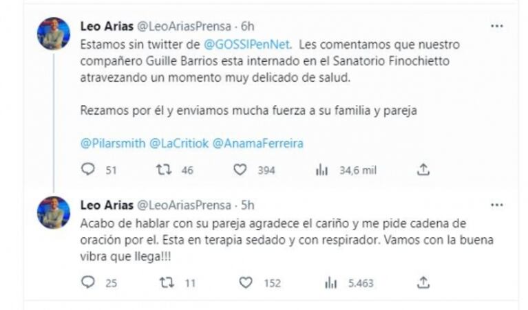 Preocupación por la salud del periodista Guillermo Barrios: piden cadena de oración