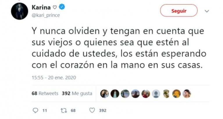 Profundo consejo de Karina La Princesita a los jóvenes tras el crimen de Fernando Báez Sosa: “Alguien los espera con el corazón en la mano"