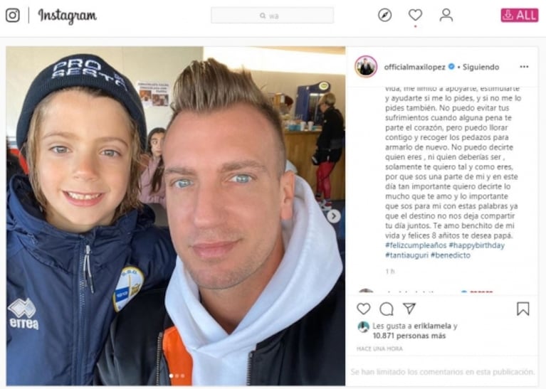 Profundo mensaje de cumpleaños de Maxi López a Benedicto: "El destino no nos deja compartir tu día juntos"