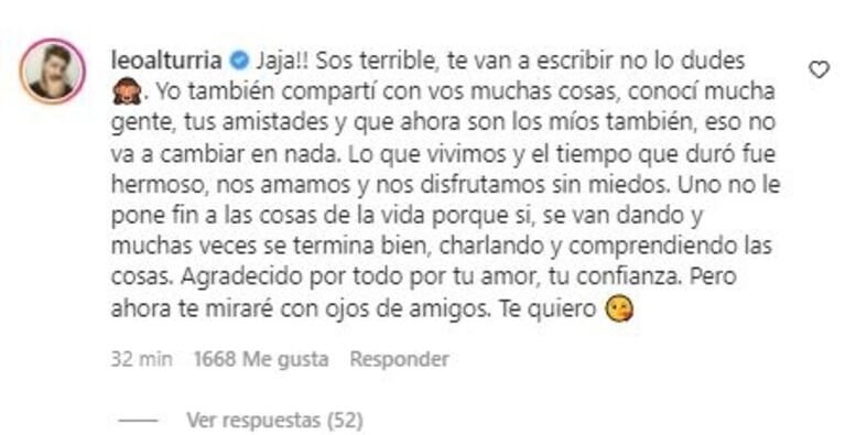 Profundo mensaje de Leo Alturria a Lizy Tagliani tras comunicar su separación: "Nos amamos sin miedos"