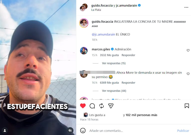 Prometió tatuarse a Morena Rial si Argentina le ganaba a Inglaterra y cumplió (captura de Instagram @guido.focaccia)