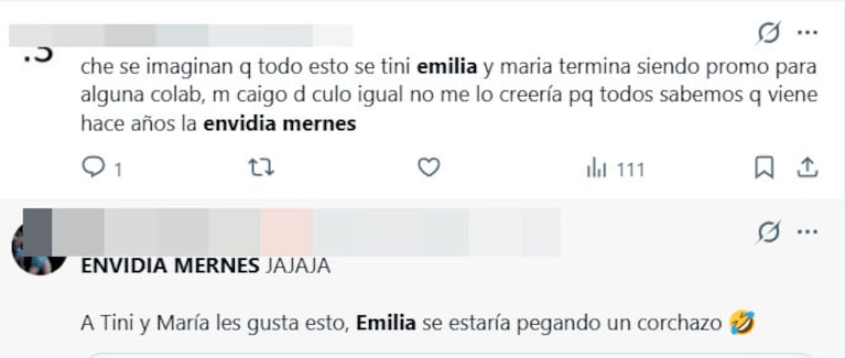 Qué apodo le pusieron a Emilia Mernes tras la versión de que coqueteó con un futbolista casado de la Selección (captura de X)