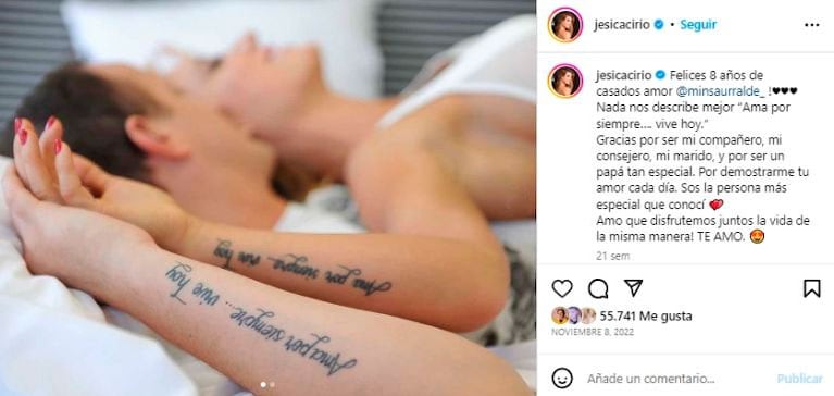 Qué dice el significativo tatuaje que Jésica Cirio y Martín Insaurralde se hicieron cuando estaban casados