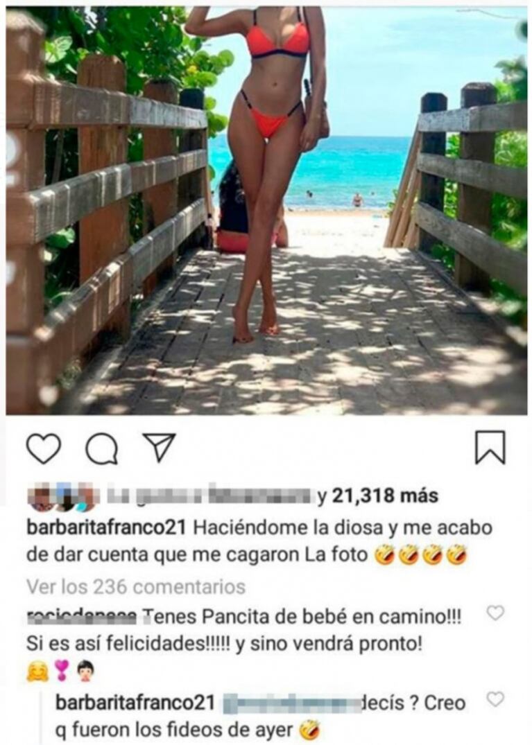 Qué dijo Barby Franco cuando le dijeron que tenía pancita de embarazada: "Creo que fueron los fideos de ayer"