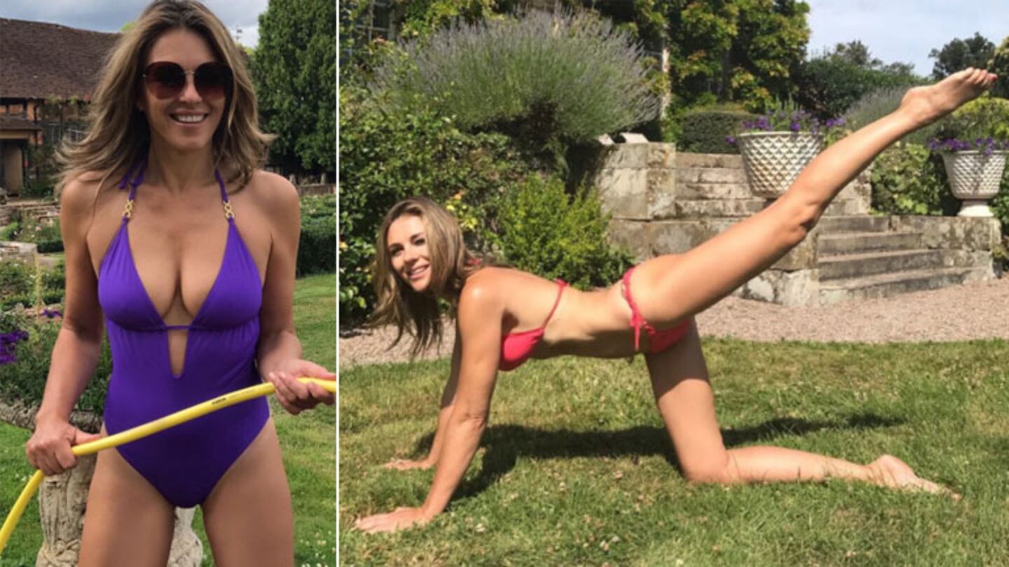 ¡Qué genética! Elizabeth Hurley, yoga hot en bikini ¡a los 52 años!