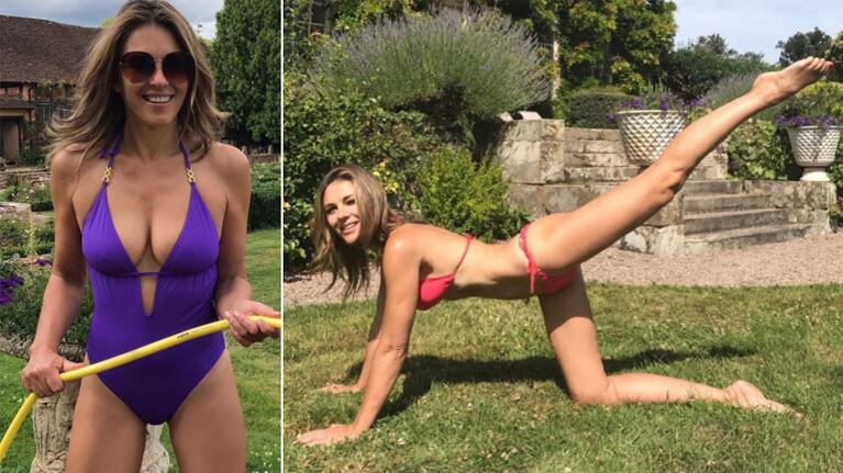 ¡Qué genética! Elizabeth Hurley, yoga hot en bikini ¡a los 52 años!