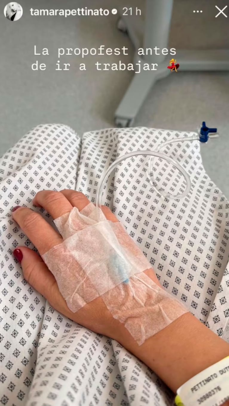 Qué le pasó a Tamara Pettinato: la foto en una clínica y el motivo (Camptura de Instagram)